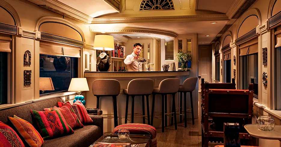 Bar car of the Andean Explorer train from Cusco to Puno to Arequipa