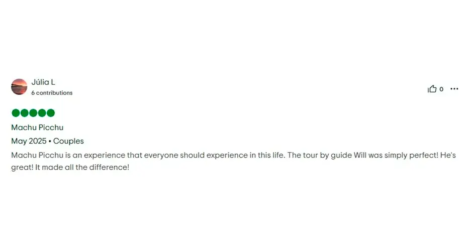 TripAdvisor review of the day trip to Machu Picchu with Peru Grand Travel