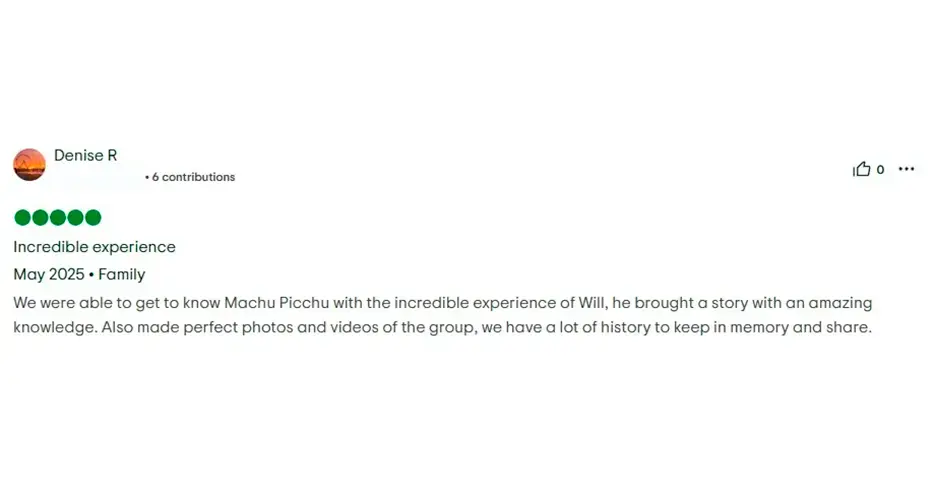 Comment on TripAdvisor after visiting Machu Picchu with the Peru Grand Travel agency
