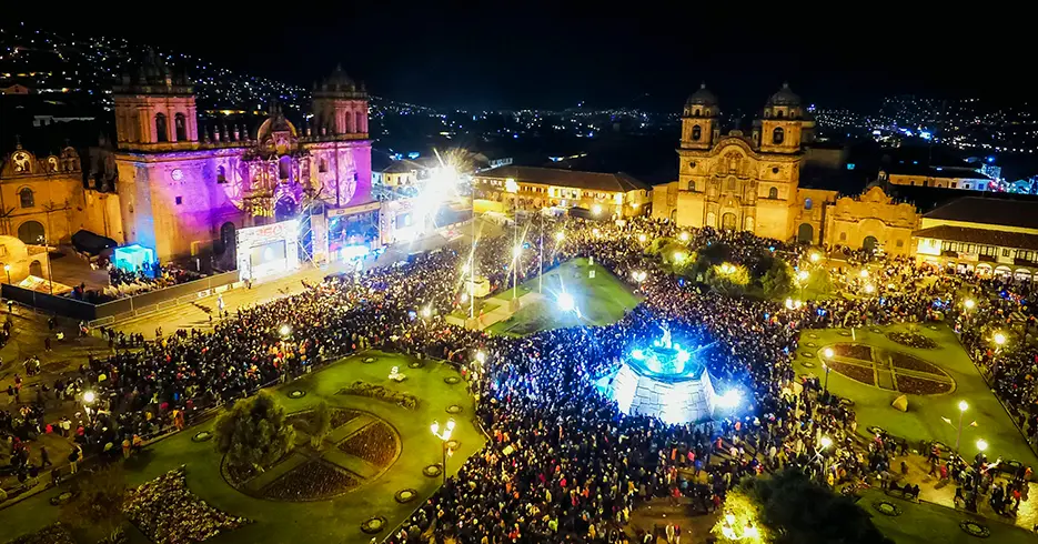 Light and sound festival in Cusco's Plaza de Armas