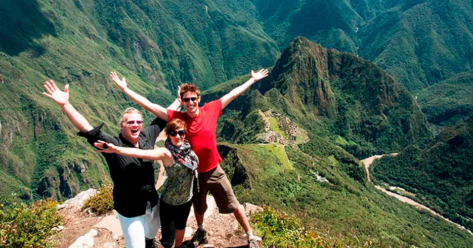 enjoying the views of Huayna Picchu mountain