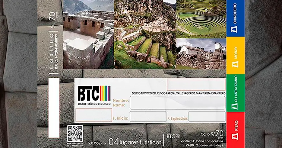 Partial ticket to visit some of Cusco's archaeological sites