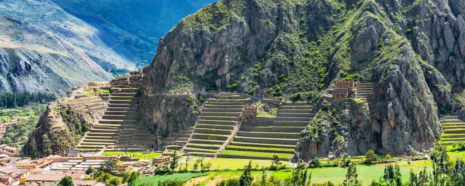 Ollantaytambo archaeological site highlighting the steep stone terraces.
