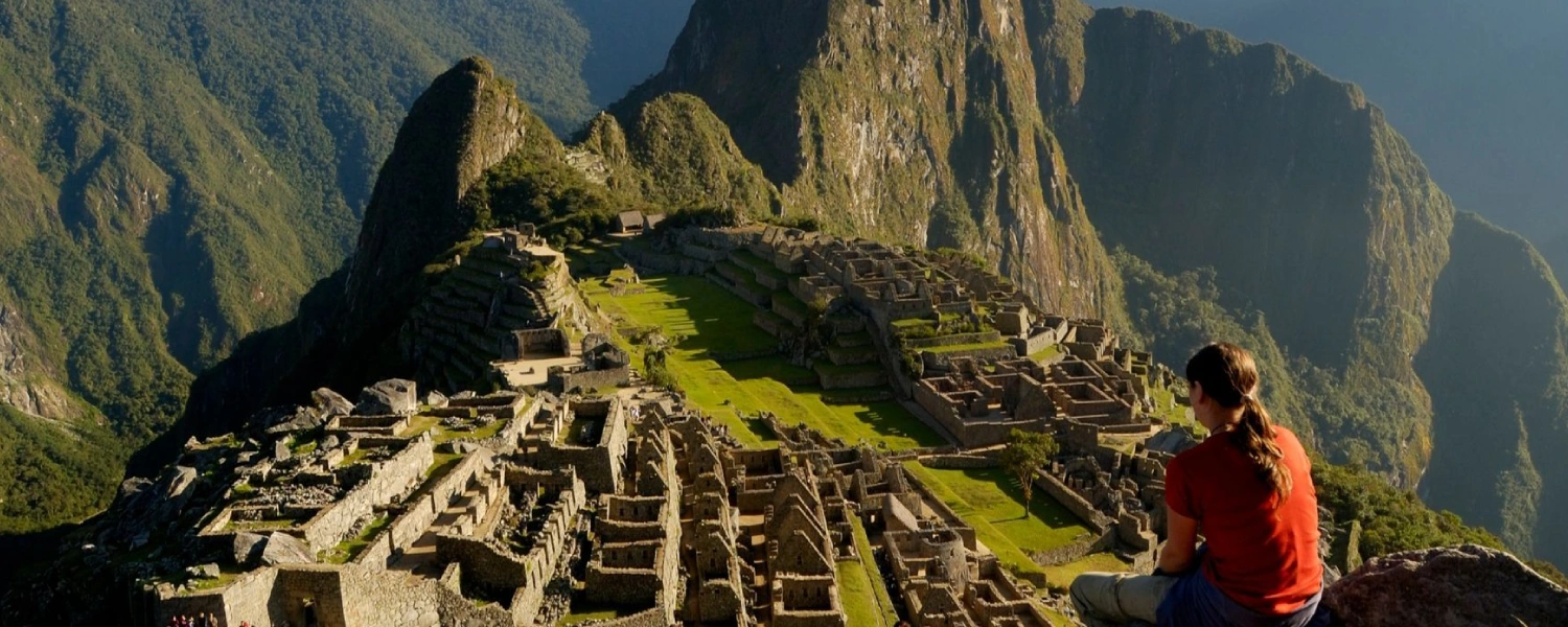 Panoramic view of the Inca citadel of Machu Picchu.
