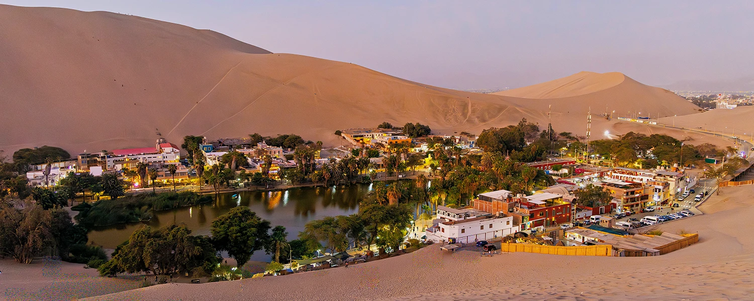 The huacachina oasis sunset