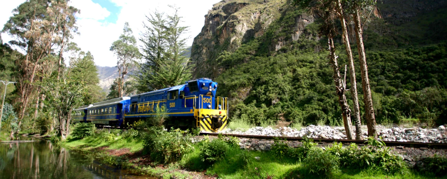Train to Machu Picchu traveling alongside the river.