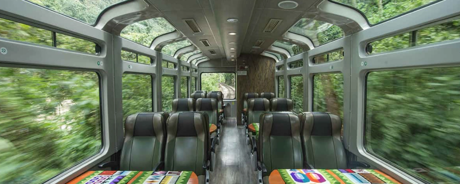 Passengers enjoying the panoramic train ride to Machu Picchu arranged by PGT.
