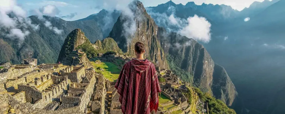 Majestic Inca citadel of Machu Picchu Panoramic view of the historical Machu Picchu citadel booked through PGT.