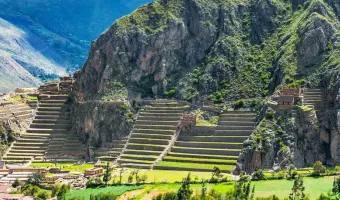 Ollantaytambo archaeological site highlighting the steep stone terraces.