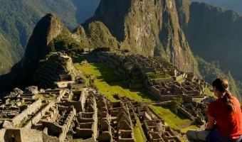 Panoramic view of the Inca citadel of Machu Picchu.
