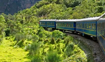Scenic train ride to Machu Picchu.