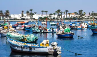 Fishing boats along the coast of Pisco, Peru