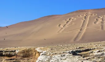 Paracas Candelabra geoglyph on the coastal hillside in Peru