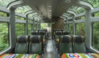 Passengers enjoying the panoramic train ride to Machu Picchu arranged by PGT.