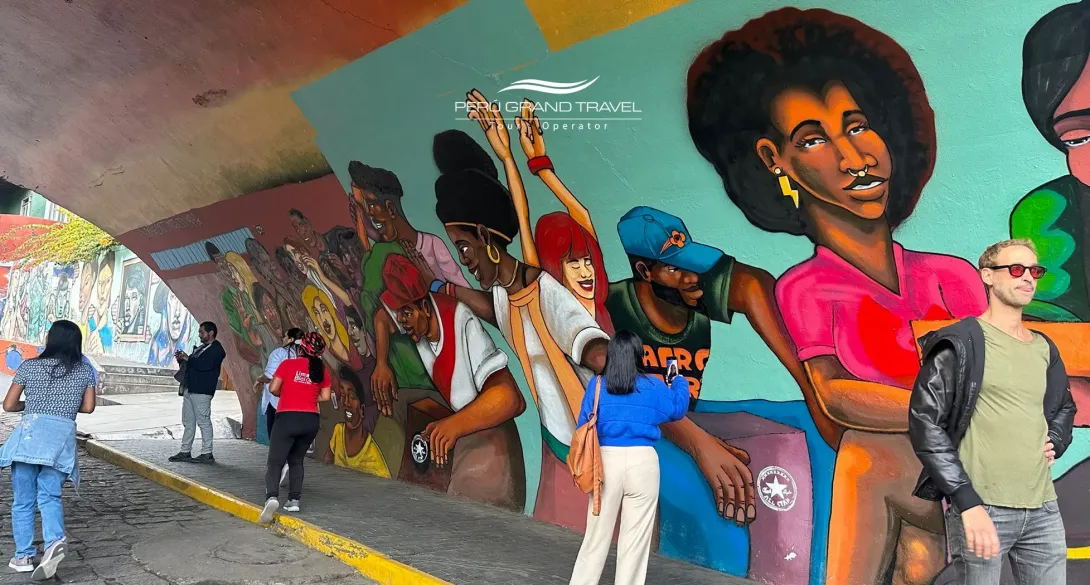 Colorful street art mural in Barranco Lima