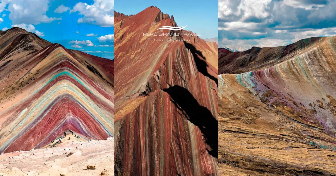 The three colorful mountains in Peru: Vinicunca, Palccoyo and Pallay Punchu, unique landscapes near Cusco