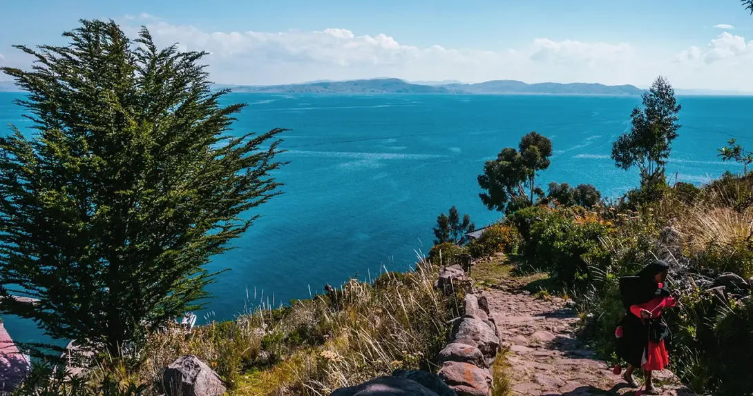 View from Taquile Island to Lake Titicaca